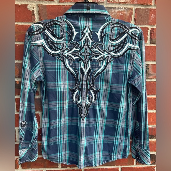 Roar Men’s Embroidered Plaid Slim Fit Long Sleeve Button Down Small Shirt C9 - Picture 2 of 8